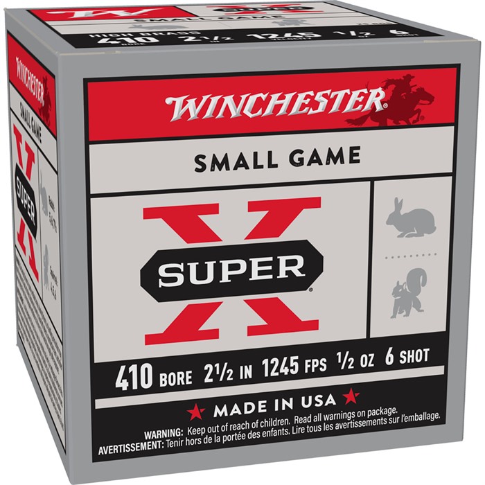 SUPER-X 410 BORE 2-1/2” #4/6 SHOT SHOTGUN AMMO SUPER-X 410 BORE 2-1/2” 1/2OZ #6 SHOT 250/CASE SUPER-X 410 BORE 2-1/2” #4/6 SHOT SHOTGUN AMMO SUPER-X 410 BORE 2-1/2” 1/2OZ #6 SHOT 250/CASE