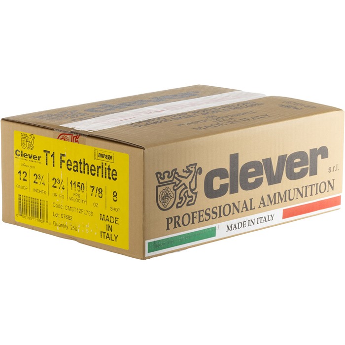 MIRAGE SUPER TARGET FEATHERLITE T1 12GA 2-3/4” #8 SHOTGUN AMMO MIRAGE ST FEATHERLITE T1 12GA  2-3/4” 1OZ #8 SHOT 250/CASE