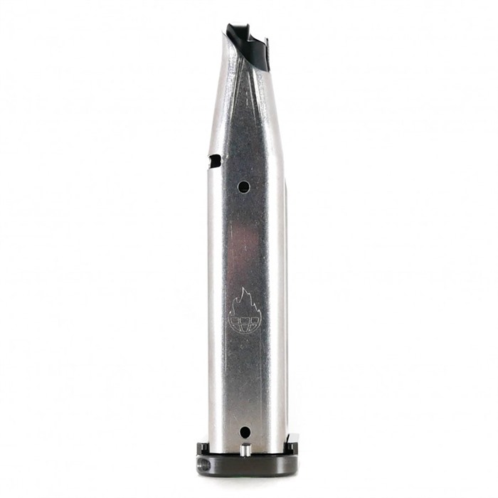 Atlas Gunworks 3501-26950 Premuim 9mm 18 Round 126mm IDPA Legal Magazine Stainless Steel with Black Base Pad