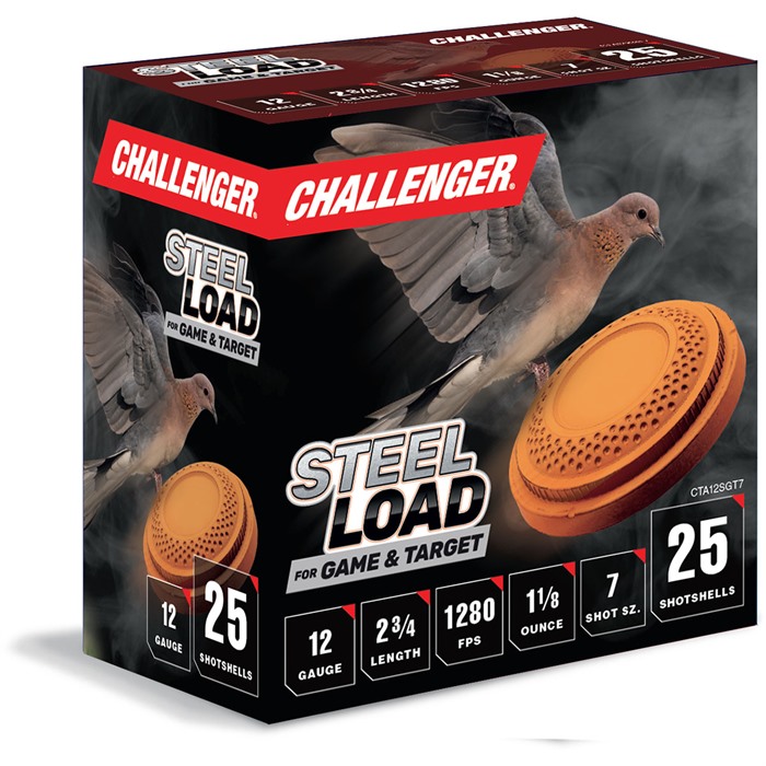 STEEL GAME & TARGET 12 GAUGE 2-3/4” #7 STEEL SHOT SHOTGUN AMMO STEEL LOAD 12 GAUGE 2-3/4” 1-1/8 OZ #7 STEEL SHOT 250/CASE STEEL GAME & TARGET 12 GAUGE 2-3/4” #7 STEEL SHOT SHOTGUN AMMO STEEL LOAD 12 GAUGE 2-3/4” 1-1/8 OZ #7 STEEL SHOT 250/CASE
