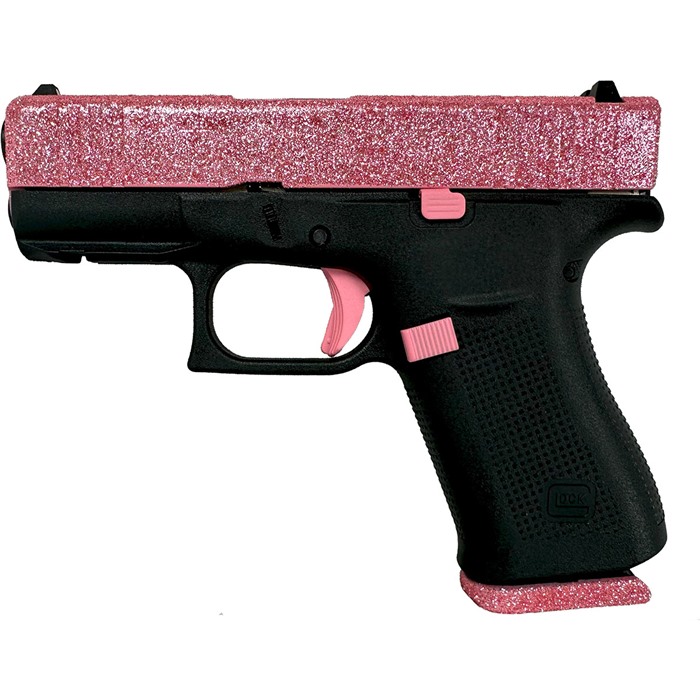 43X CUSTOM 9MM LUGER BUBBLE GUM SEMI-AUTO HANDGUN W/FRONT RAILS GLOCK 43X 9MM LUGER 3.41” BBL (2)10RD BUBBLE GUM GLITTER 43X CUSTOM 9MM LUGER BUBBLE GUM SEMI-AUTO HANDGUN W/FRONT RAILS GLOCK 43X 9MM LUGER 3.41” BBL (2)10RD BUBBLE GUM GLITTER