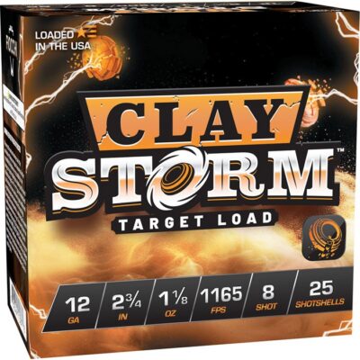 CLAY STORM 12 GAUGE #7.5 SHOT SHOTGUN AMMO CLAY STORM 12 GAUGE 2-3/4” 1-1/8OZ #8 SHOT 1165 FPS 25/BOX