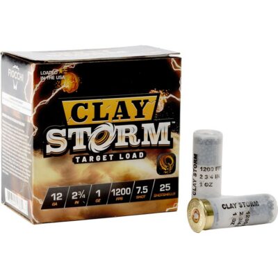 CLAY STORM 12 GAUGE #7.5 SHOT SHOTGUN AMMO CLAY STORM 12 GAUGE 2-3/4” 1-1/8OZ #7.5 SHOT 1200 FPS 25/BOX