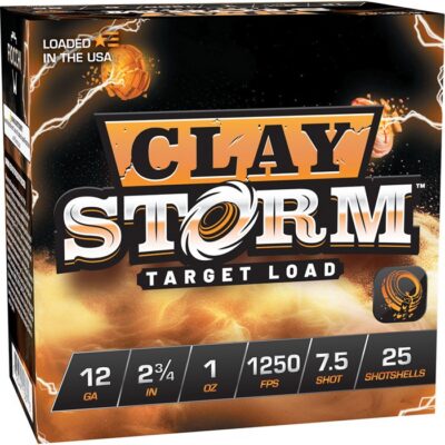 CLAY STORM 12 GAUGE #7.5 SHOT SHOTGUN AMMO CLAY STORM 12 GAUGE 2-3/4” 1OZ #7.5 SHOT 1250 FPS 25/BOX