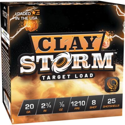 CLAY STORM 20 GAUGE SHOTGUN AMMO CLAY STORM 20 GAUGE 2-3/4” 7/8OZ #8 SHOT 1210 FPS 25/BOX