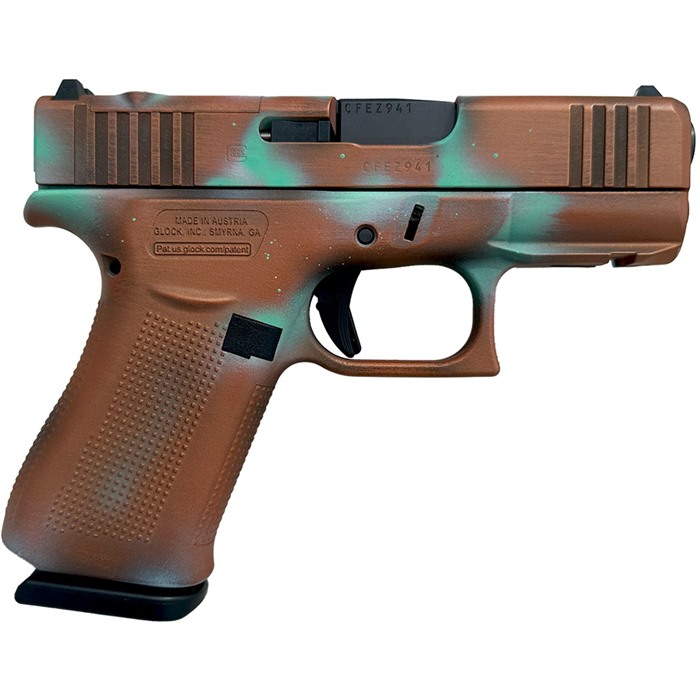 43X MOS CUSTOM 9MM COPPER PATINA SEMI-AUTO HANDGUN GLOCK 43X MOS 9MM LUGER 3.41” BBL (2)10RD MAGS COPPER PATINA 43X MOS CUSTOM 9MM COPPER PATINA SEMI-AUTO HANDGUN GLOCK 43X MOS 9MM LUGER 3.41” BBL (2)10RD MAGS COPPER PATINA
