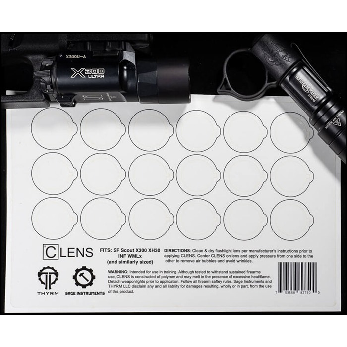 CLENS LENS PROTECTION FOR FLASHLIGHTS AND WEAPON LIGHTS CLENS 18S SMALL SIZE HALF SHEET CLENS LENS PROTECTION FOR FLASHLIGHTS AND WEAPON LIGHTS CLENS 18S SMALL SIZE HALF SHEET