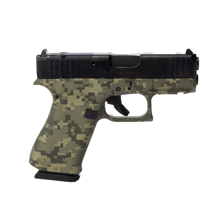 43X MOS CUSTOM 9MM DISTRESSED GREEN CAMO SEMI-AUTO HANDGUN GLOCK 43X MOS 9MM LUGER 3.41” BBL (2)10RD MAGS GREEN CAMO 43X MOS CUSTOM 9MM DISTRESSED GREEN CAMO SEMI-AUTO HANDGUN GLOCK 43X MOS 9MM LUGER 3.41” BBL (2)10RD MAGS GREEN CAMO