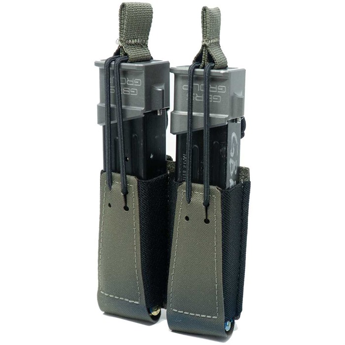 DOUBLE PISTOL MAGAZINE POUCH WITH BUNGEE RETENTION DOUBLE PISTOL MAGAZINE POUCH W/BUNGEE RETENTION RANGER GRN