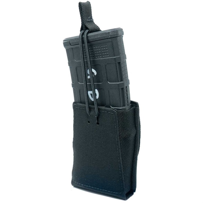 SINGLE RIFLE 7.62MM RIFLE POUCH WITH BUNGEE RETENTION SINGLE RIFLE 7.62MM MAG POUCH W/BUNGEE RETENTION BLACK