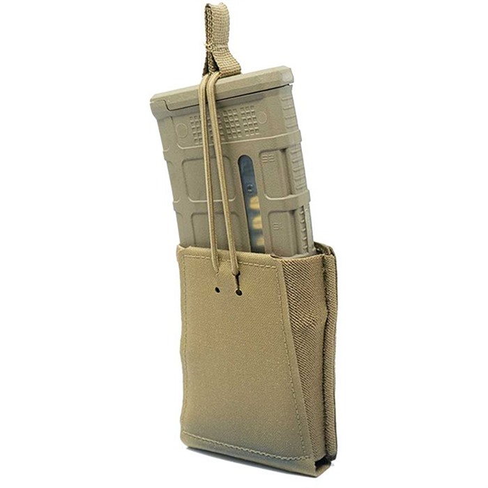 SINGLE RIFLE 7.62MM RIFLE POUCH WITH BUNGEE RETENTION SINGLE RIFLE 7.62MM MAG POUCH W/BUNGEE RETENTION COY BROWN