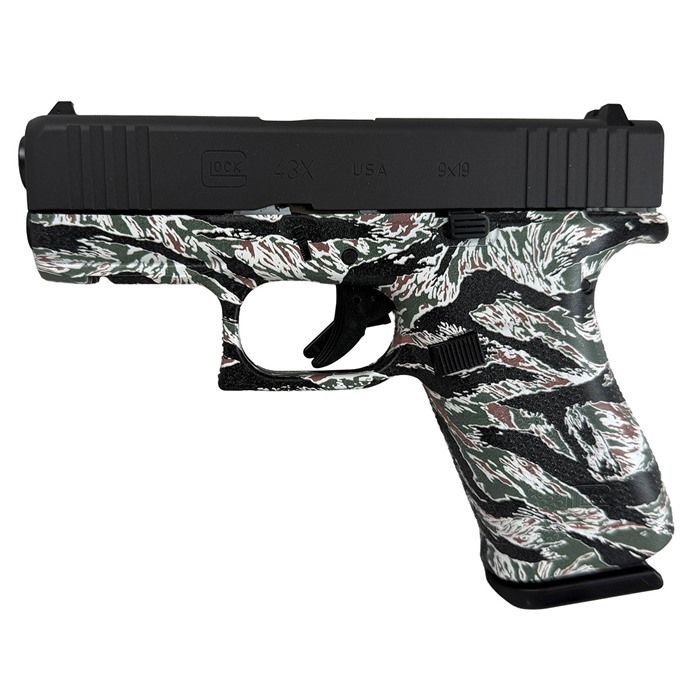 GLOCK 43X 9MM W/FRONT RAIL BLACK US – TIGER CAMO GLOCK 43X 9MM  W/FRONT RAIL BLACK US – TIGER CAMO