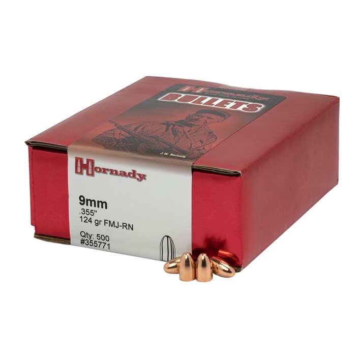 FMJ 9MM CALIBER (0.355”) PISTOL BULLETS FULL METAL JACKET 9MM (0.355”) 124GR ROUND NOSE 500/BOX FMJ 9MM CALIBER (0.355”) PISTOL BULLETS FULL METAL JACKET 9MM (0.355”) 124GR ROUND NOSE 500/BOX
