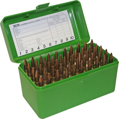 FLIP TOP RIFLE AMMO BOXES FLIP TOP RIFLE AMMO BOX 26 NOSLER-10.75X68 MAUSER 50 RND GRN FLIP TOP RIFLE AMMO BOXES FLIP TOP RIFLE AMMO BOX 26 NOSLER-10.75X68 MAUSER 50 RND GRN