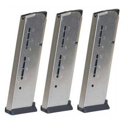 ELITE TACTCAL 1911 45 ACP HANDGUN MAGAZINE WITH POLYMER BASE GOVT .45 ACP 8-RD, SILVER, POLYMER BASE 3-PACK