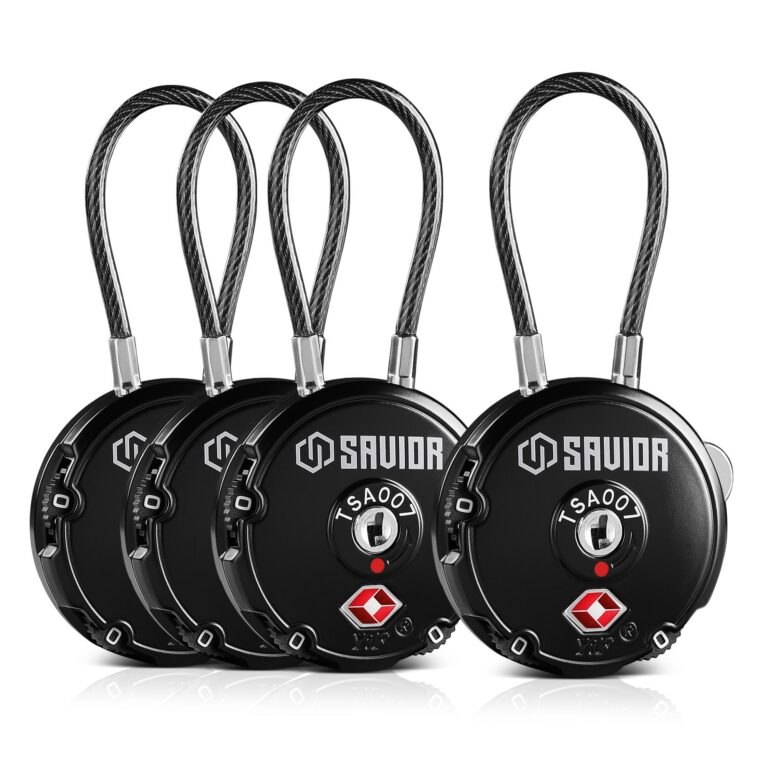 Savior Equipment 4-Pack 3-Digit Combination Cable Lock,Travel Sentry TSA Approved, 45mm / 1.6″ Looped Length, 16 Gauge Braided Steel Cable, Zinc Alloy Body  – Black