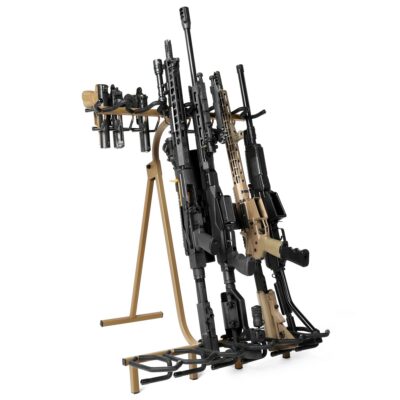 Savior Equipment Mobile Rifle Shotgun Steel Rack Free-Standing Gun Display Storage, Hold Up To 6 Rifle + 8 Pistol / Revolver Tan