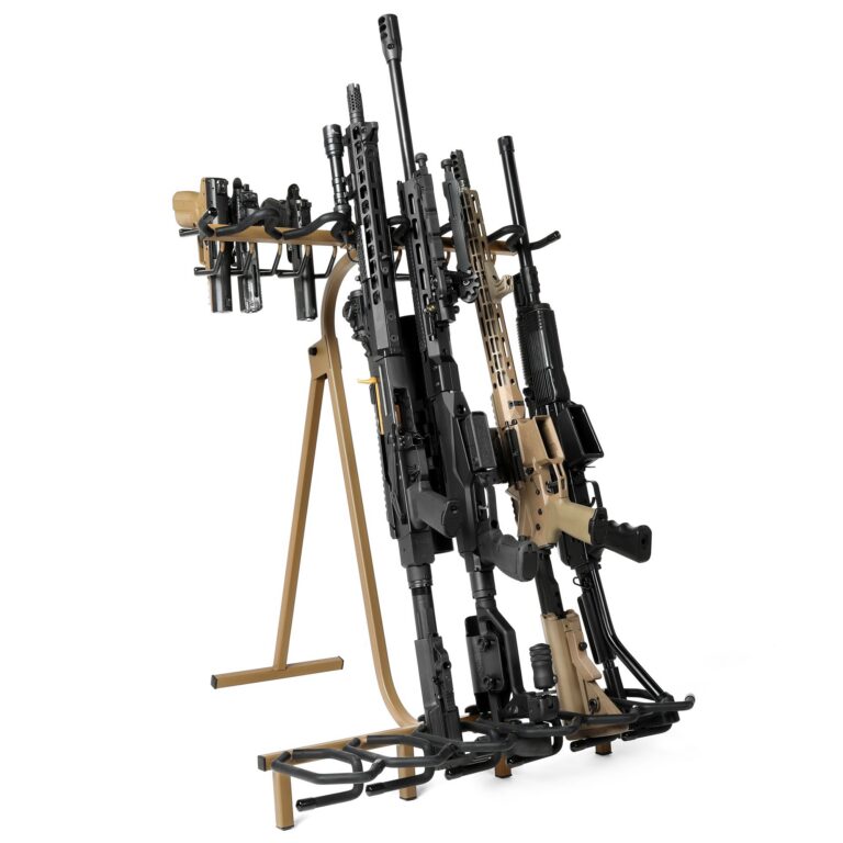 Savior Equipment Mobile Rifle Shotgun Steel Rack Free-Standing Gun Display Storage, Hold Up To 6 Rifle + 8 Pistol / Revolver Tan