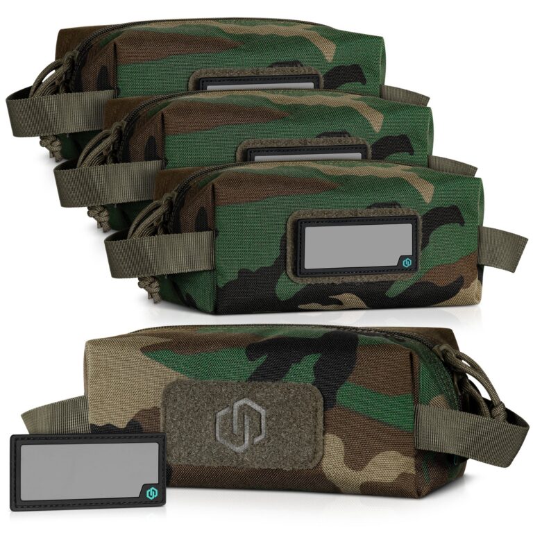 [4-Pack] 1000D Camo Loose Sac Soft Ammo Accessories Pouch w/ 8 Writable ID Patches – M81 Woodland Camo