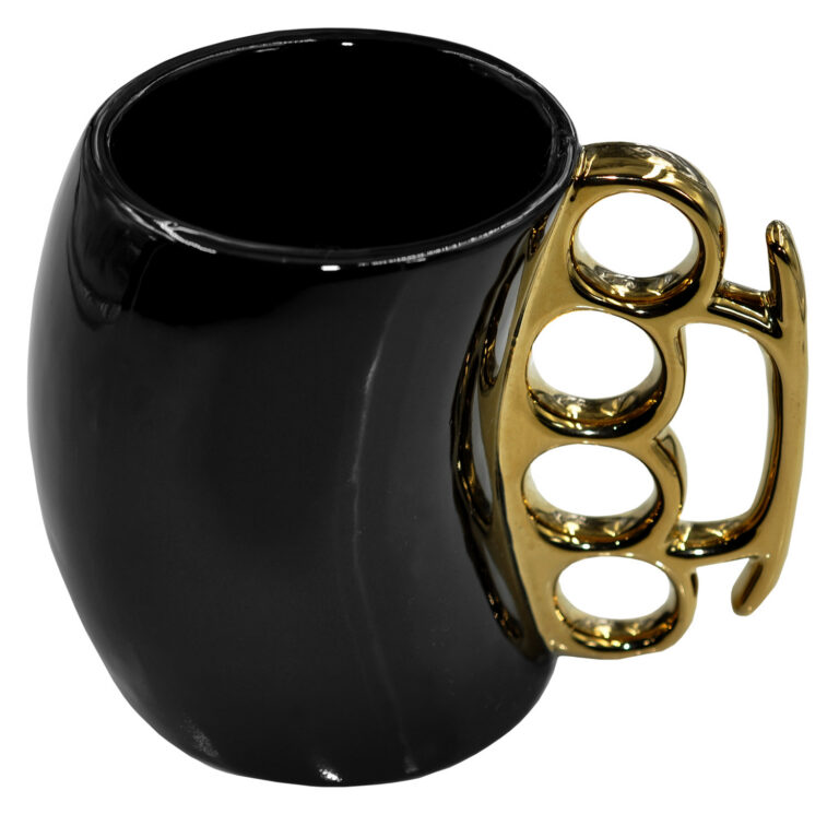 Caliber Gourmet CBGM1026 Caliber Gourmet Brass Knuckle Mug Black & Gold Ceramic Brass Knuckles Caliber Gourmet CBGM1026 Caliber Gourmet Brass Knuckle Mug Black & Gold Ceramic Brass Knuckles
