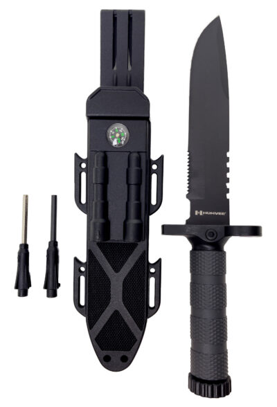 Humvee Adventure Gear HMVKFXB01 Next-Gen Survival Knife  7.50″ Fixed Sawback Plain Black Stainless Steel Blade/OD Green Textured Rubber Handle Includes Sheath