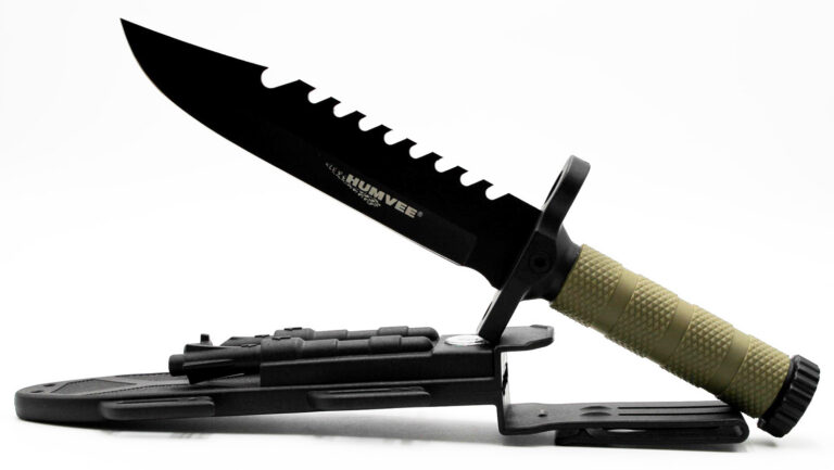 Humvee Adventure Gear HMVKFXB02 Next-Gen Survival Knife  7.50″ Fixed Sawback Plain Black Stainless Steel Blade Black Textured Rubber Handle Includes Sheath