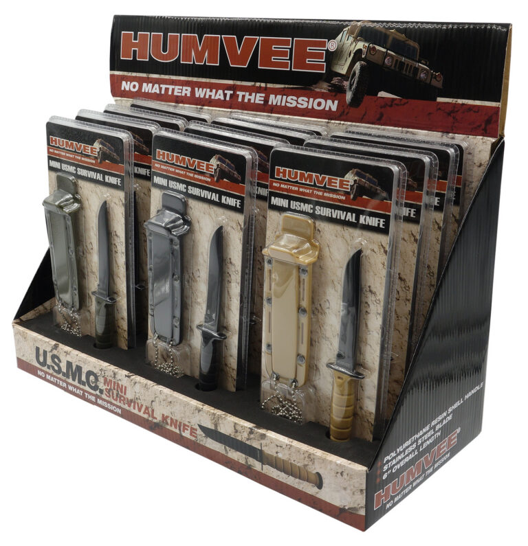 Humvee Adventure Gear HMVDBUSMC Humvee Combat Knife Display 3.5″ USMC Combat Knife Display