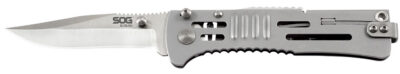 S.O.G SOG-SJ31-CP SlimJim  3.18″ Folding Clip Point Plain Satin AUS-8A SS Blade Bead Blasted 420 Stainless Steel Handle Includes Belt Clip