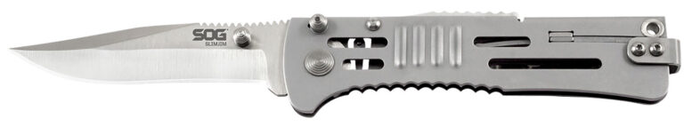 S.O.G SOG-SJ31-CP SlimJim 3.18″ Folding Clip Point Plain Satin AUS-8A SS Blade Bead Blasted 420 Stainless Steel Handle Includes Belt Clip S.O.G SOG-SJ31-CP SlimJim 3.18″ Folding Clip Point Plain Satin AUS-8A SS Blade Bead Blasted 420 Stainless Steel Handle Includes Belt Clip