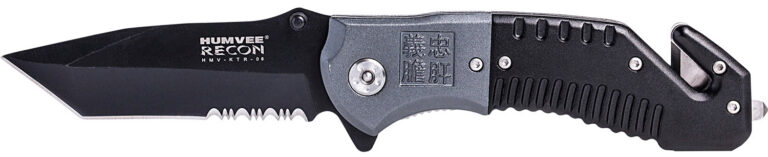 Humvee Adventure Gear HMVKTR08 Humvee Recon Folding Plain/Serrated Black Stainless Steel Blade, Black/GrayHandle Humvee Adventure Gear HMVKTR08 Humvee Recon Folding Plain/Serrated Black Stainless Steel Blade, Black/GrayHandle