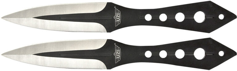 Uzi Accessories UZKTRWTZP Throwing Knives Two Fixed Plain Black/Silver Stainless Steel Blade, Black Stainless Steel Handle, Includes Nylon Holster Uzi Accessories UZKTRWTZP Throwing Knives Two Fixed Plain Black/Silver Stainless Steel Blade, Black Stainless Steel Handle, Includes Nylon Holster