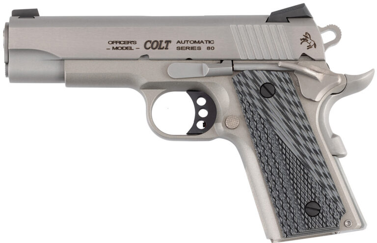 Colt Mfg O9840XE Officer Lightweight 45 ACP 7+1 4.25″ Stainless Steel Barrel, Stainless Cerakote Stainless Steel Serrated Slide, Stainless Cerakote Aluminum Frame w/Beavertail, Black/Gray G10 Grip