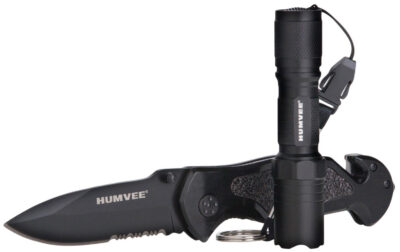 Humvee Adventure Gear HMVKCER1 Rescue Combo 3.25″ Folding Spear Point Part Serrated Stainless Steel Blade Black Aluminum Handle Features Glass Breaker/Pocket Clip/Seatbelt Cutter