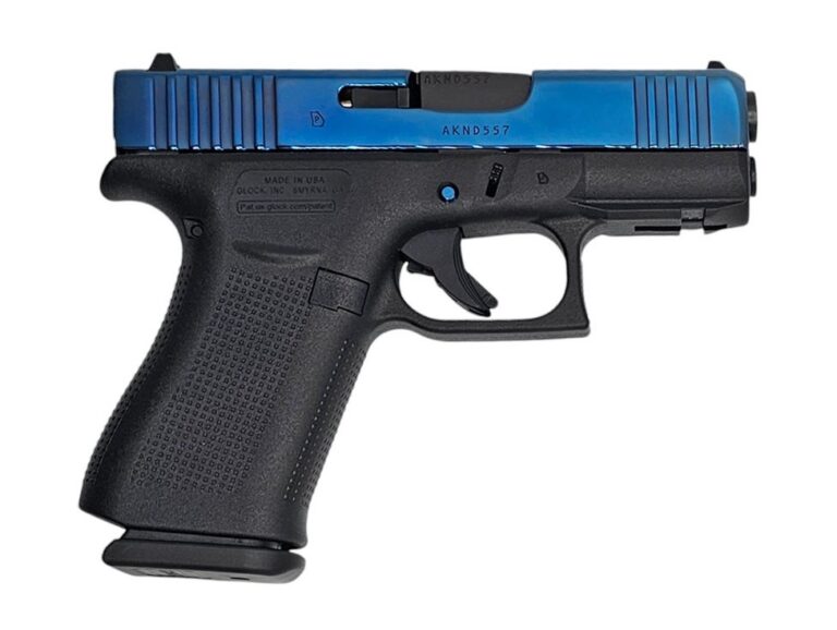 GLOCK 43X FRONT RAIL 9MM COBALT BLUE SLIDE WITH ENGRAVING 10RD GLOCK 43X FRONT RAIL 9MM COBALT BLUE SLIDE WITH ENGRAVING 10RD