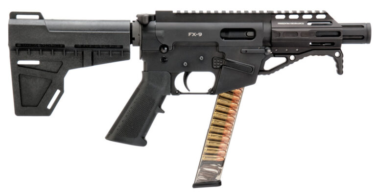 Freedom Ordnance FX9P4 FX-9 9mm Luger 31+1 4.50″ Black Nitride Chromoly Steel Barrel Black Hard Coat Anodized Black KAK Shockwave Pistol Brace Black Polymer Grips Right Hand Freedom Ordnance FX9P4 FX-9 9mm Luger 31+1 4.50″ Black Nitride Chromoly Steel Barrel Black Hard Coat Anodized Black KAK Shockwave Pistol Brace Black Polymer Grips Right Hand