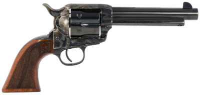 Taylors & Company 550815 Smoke Wagon  44-40 Win Caliber with 5.50″ Blued Finish Barrel, 6rd Capacity Blued Finish Cylinder, Color Case Hardened Finish Steel Frame & Checkered Walnut Grip
