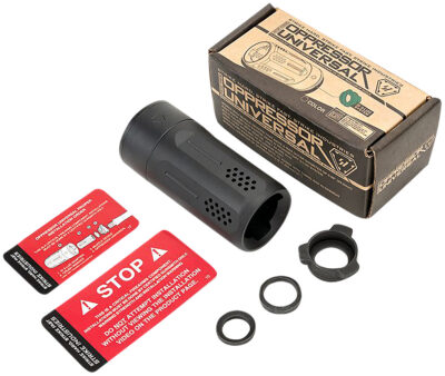 Strike Industries BSOPPRESSORUBK Oppressor Universal Blast Shield Multi-Cal 3.37″L 1.61″D Black Anodized Steel/Aluminum for Barrels with 1/2″ & 5/8″ Threads (Max .98″D Barrels)