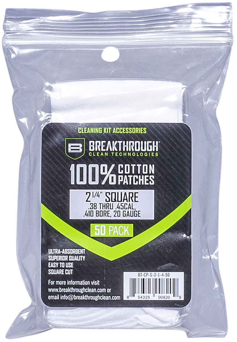 Breakthrough Clean BTCPS21450 Square Cleaning Patches For .38-.45 Cal & .410-20 Gauge 2.25″ 50 Pack/6 per case Breakthrough Clean BTCPS21450 Square Cleaning Patches For .38-.45 Cal & .410-20 Gauge 2.25″ 50 Pack/6 per case