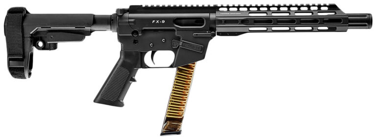 FREEDOM ORDNANCE FX9P10S FX-9  9mm Luger 31+1 10″ Black Nitride Steel Barrel, M-LOK Handguards, Black Anodized Aluminum Picatinny Rail Receiver, Black SBA3 Brace, AR15 Grips, Right Hand