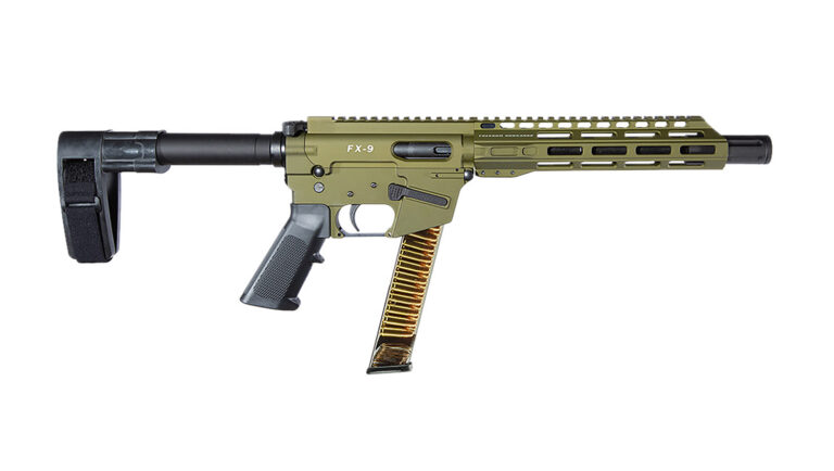 FREEDOM ORDNANCE FX9P10SBM-ODG FX9  9mm Luger 32+1 10″ Black Nitride Barrel, M-LOK Handguard, OD Green Aluminum Receiver w/Picatinny Rail, OD Green Polymer SB Mini Brace, Black AR15 Grip