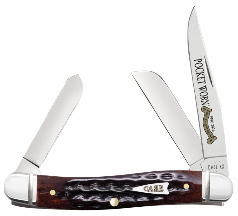 Case 55232 Pocket Worn Stockman Medium Folding Clip Point/Pen/Sheepsfoot Plain Tru-Sharp SS Blade, Mahogany Corn Cob Jigged Bone Handle Case 55232 Pocket Worn Stockman Medium Folding Clip Point/Pen/Sheepsfoot Plain Tru-Sharp SS Blade, Mahogany Corn Cob Jigged Bone Handle