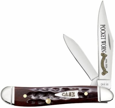 Case 55234 Pocket Worn Peanut Folding 2.26″ Clip Point/1.50″ Pen Plain Tru-Sharp SS Blade, Mahogany Corn Cob Jigged Bone Handle