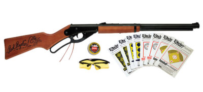 Daisy 994938-803 Red Ryder Shooting Kit Lever 177 BB Black Steel Barrel & Receiver, Fixed Engraved Wood Stock