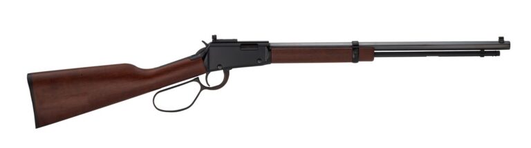 Henry H001TP22M Tracker Carbine 22 WMR 13+1 20″ Blued Octagon Barrel, Black Aluminum Grooved Receiver, American Walnut Fixed w/Pistol Grip Stock