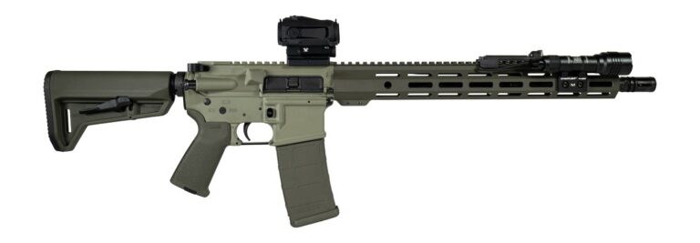 Shark Coast Tactical SCC04137GKNL Grassy Knoll Bundle 5.56 NATO 30+1 16″ Black Melonite Threaded Barrel, 2-Tone Green Cerakote Aluminum Receiver w/Picatinny Rail, M-LOK Handguard, Magpul MOE SL OD Gre