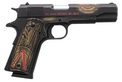 Tisas Arms 10100518AA1 1911 Spartan Full Size 45 ACP 7+1 5″ Distressed Multi-Color Cerakote Serrated Slide & Carbon Steel Frame w/Beavertail, Aluminum Cerakote w/Engraving Grip