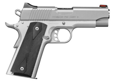 STAINLESS PRO CARRY II .45ACP, 4″ SS LOW PROFILE SIGHTS, 8RD MAGAZINE, BLACK SYNTHETIC GRIPS