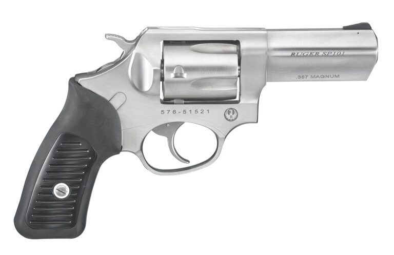 Ruger 5719 SP101 357 Mag 5rd 3.10″ Satin Stainless Steel Barrel, Cylinder & Frame, Black Rubber Grip, Transfer Bar Safety, Exposed Hammer Ruger 5719 SP101 357 Mag 5rd 3.10″ Satin Stainless Steel Barrel, Cylinder & Frame, Black Rubber Grip, Transfer Bar Safety, Exposed Hammer