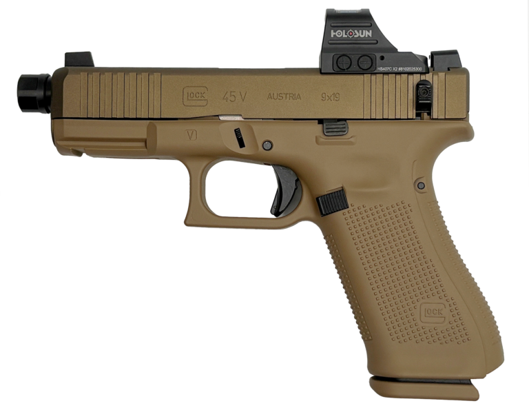 GLOCK 45V SHARK PUPPY FDE 9MM THREADED BARREL 17RD SAVIOR BAG HOLOSUN 407C OPTIC NO SUPPRESSOR PV4550203SPFDE-NS GLOCK 45V SHARK PUPPY FDE 9MM THREADED BARREL 17RD SAVIOR BAG HOLOSUN 407C OPTIC NO SUPPRESSOR PV4550203SPFDE-NS