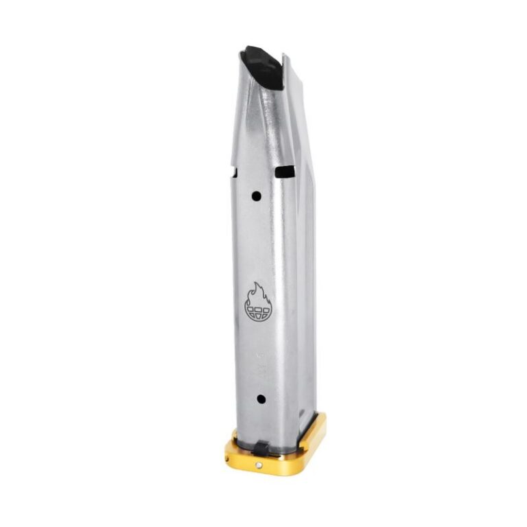 Atlas Gunworks 3501-41450 Premium 9mm Stainless Steel 23 Rounds 140mm Magazine with Alphalock Basepad – Gold Atlas Gunworks 3501-41450 Premium 9mm Stainless Steel 23 Rounds 140mm Magazine with Alphalock Basepad – Gold